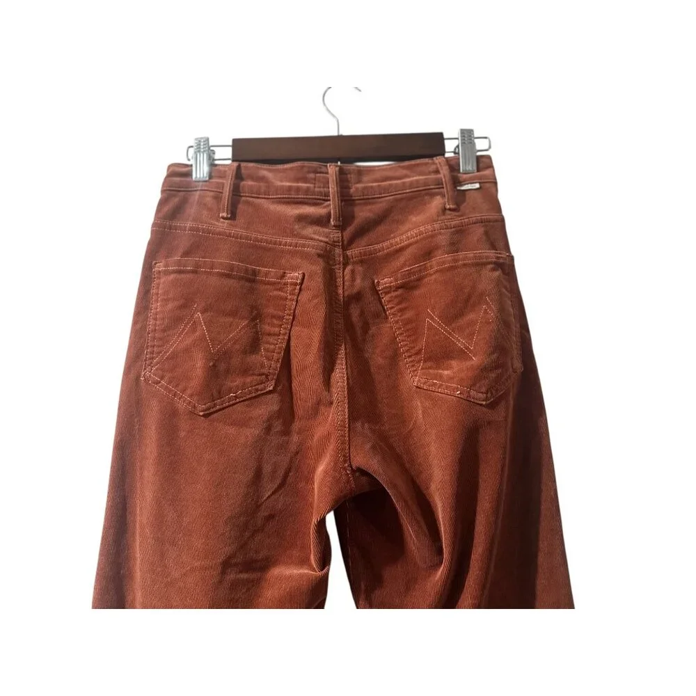 Mother Hustler Ankle Fray Corduroy Pants Womens 27 Brown Kick Flare High Rise